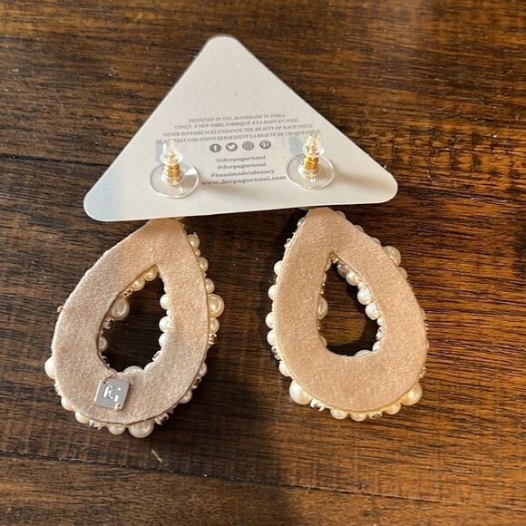 Deepa Gurnani Arabella Crystal & Pearl Earrings in Gold - Picture 4 of 4